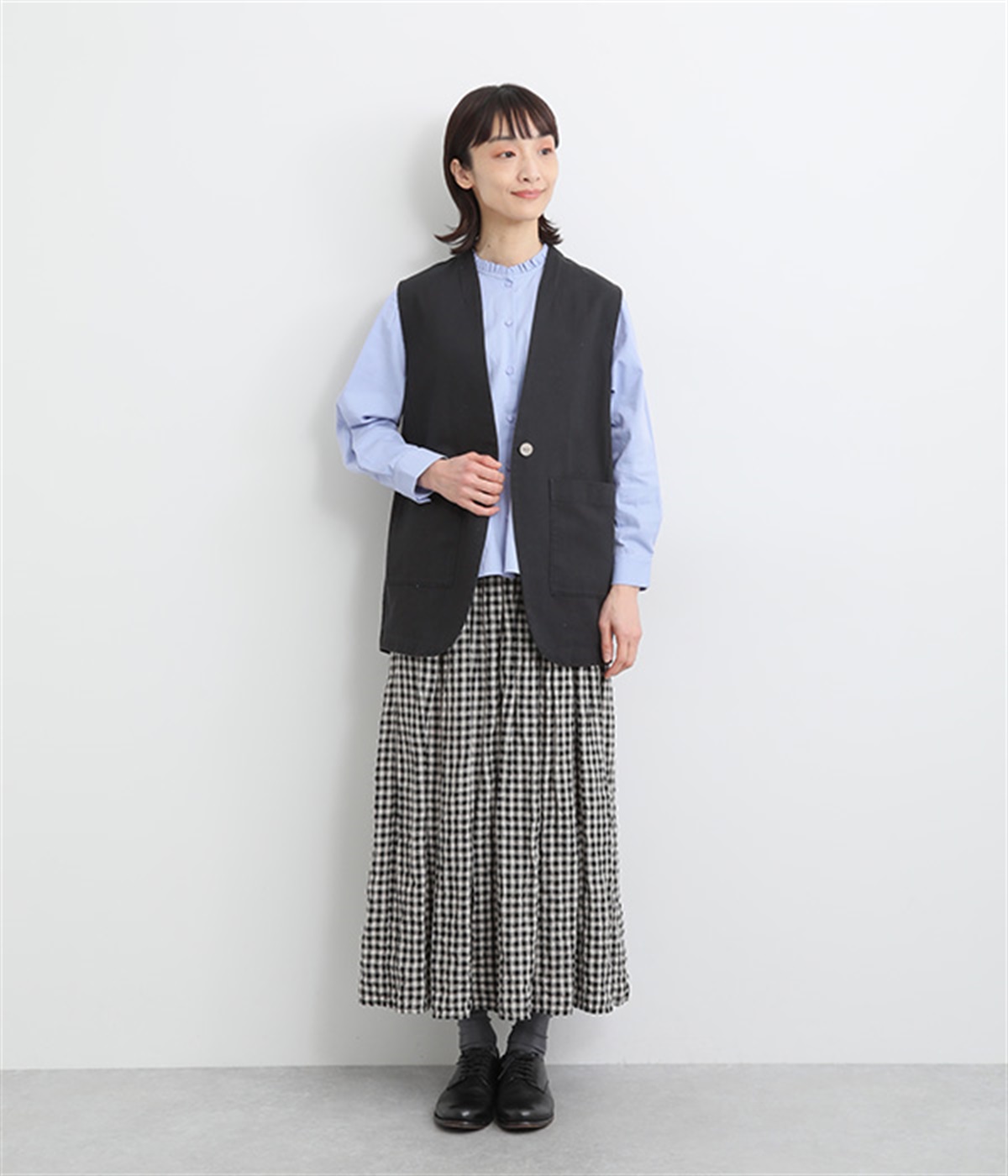 Nemeth コットンポリ デザインベスト ライン入りコットン片畦ニットベスト | human woman（ヒューマン