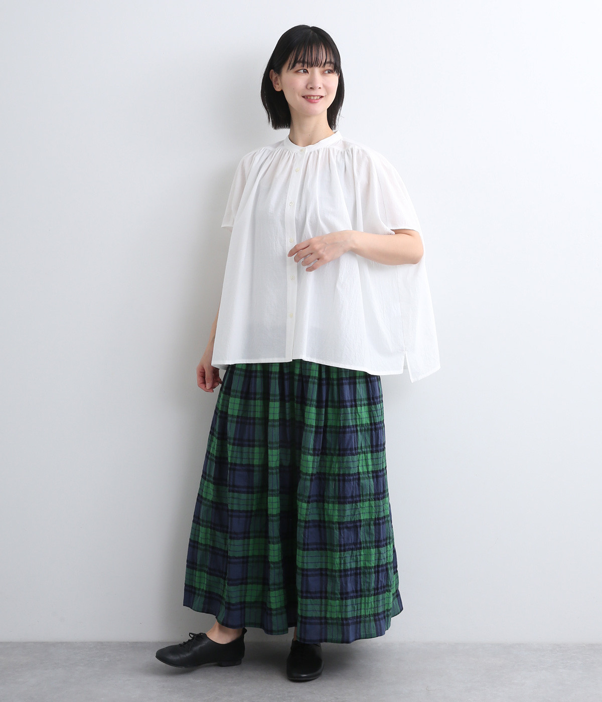 made in japan】コットン フレンチスリーブギャザーシャツ