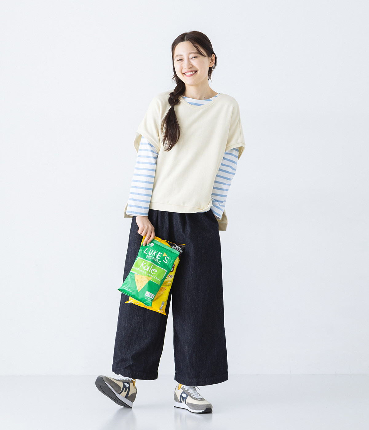 コットンリネンデニム 2タックワイドパンツ（Bliss bunch）の