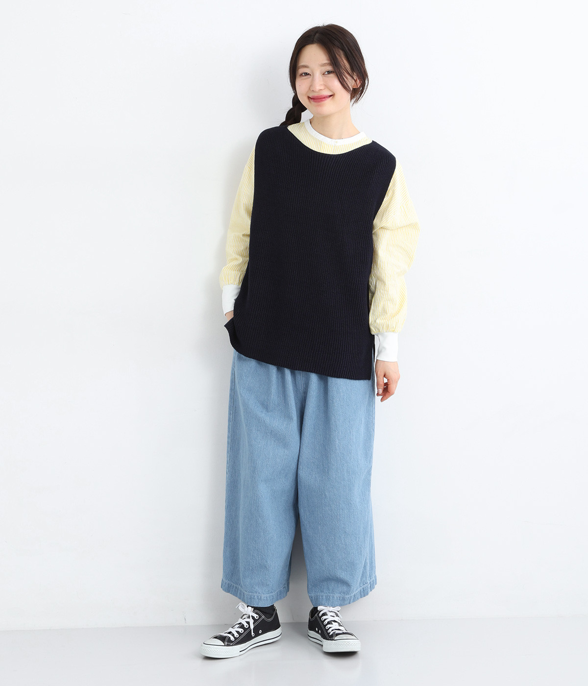 新品☆Bliss bunch コットンリネンデニム コットンリネンデニム バックポケットマオパンツ（Bliss bunch
