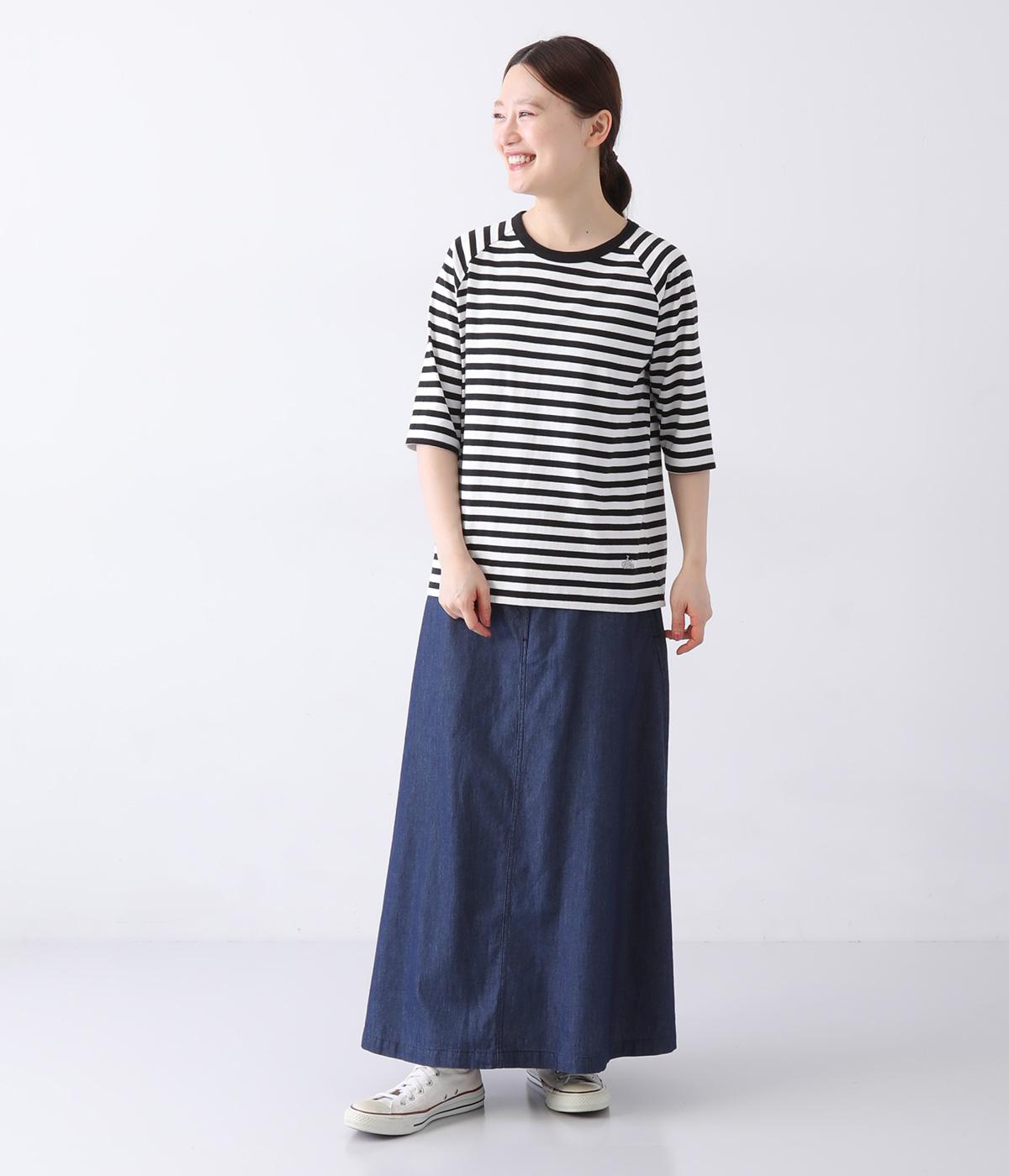 リサイクルコットン天竺ボーダーラグラン5分袖Tシャツ（Bliss