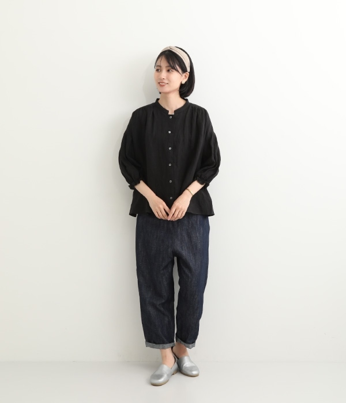 キャヴァネ　cavane リネン　ブラウス　ベージュ　Ｆ　長袖 キャヴァネcavane リネンブラウスベージュF長袖