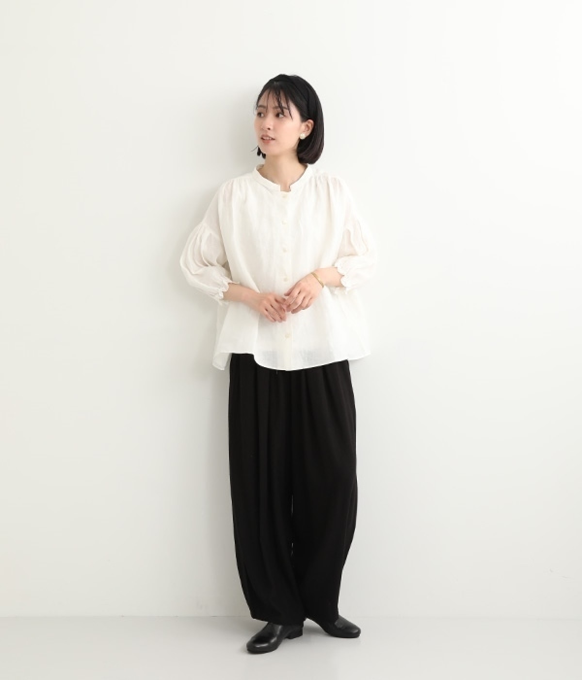 キャヴァネ　cavane リネン　ブラウス　ベージュ　Ｆ　長袖 キャヴァネcavane リネンブラウスベージュF長袖