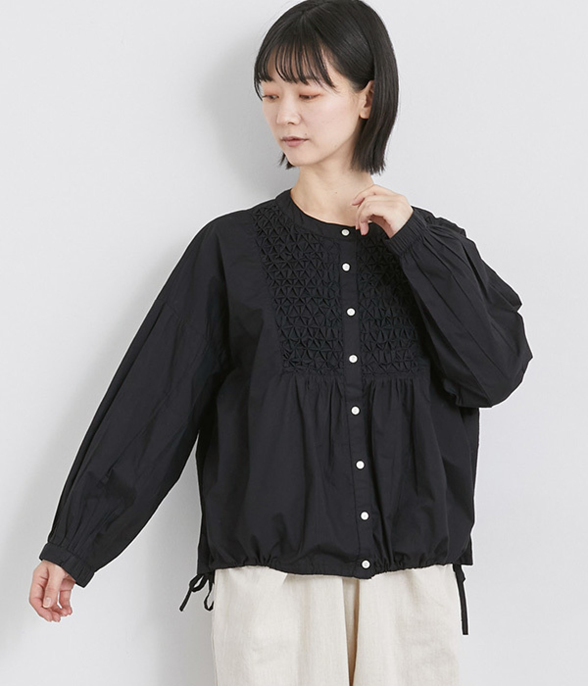 kapital ボタンたくさん　チュニックシャツブラウス　コットン　ブラック LIBERTY. ブラウス レディース 長袖 40代 50代 リバティくるみ