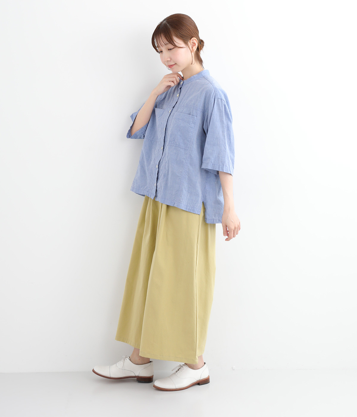 コットンツイルヴィンテージワッシャーキュロットパンツ（chloro