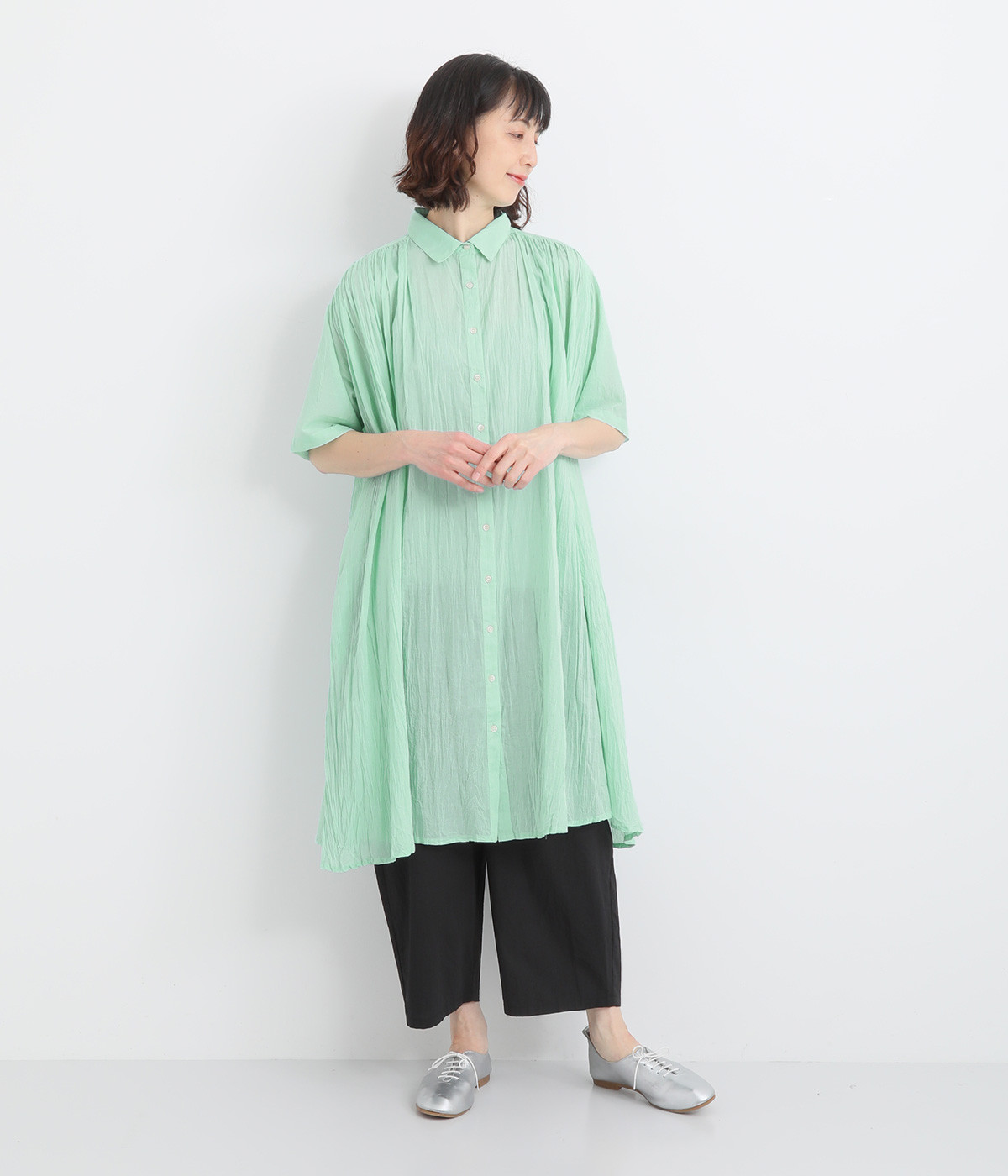 ピンタック＆クリンクルシャツワンピース（artipur）の商品詳細