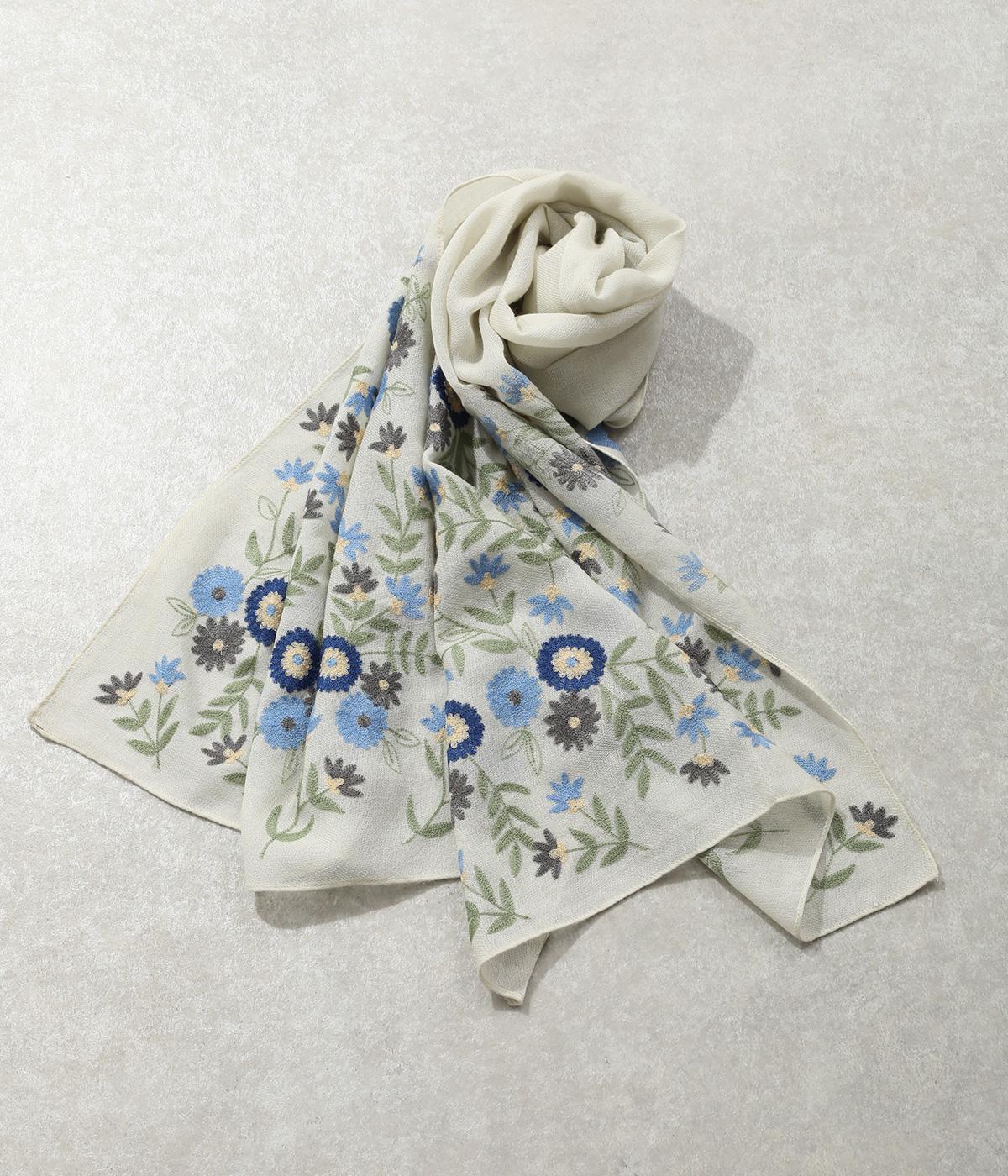 新品伝統工芸横振り刺繍シルクショールマフラーストール絹花柄グレーヴェール希少レア ウール花柄刺繍ショール（artipur）の商品詳細