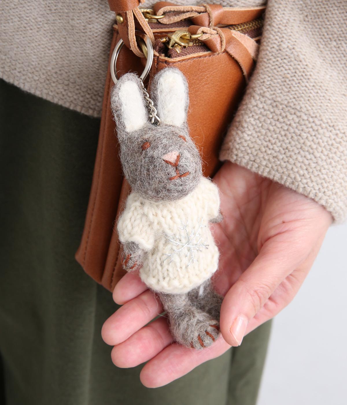 クッションキーホルダー、うさぎフリルフェルト クッション