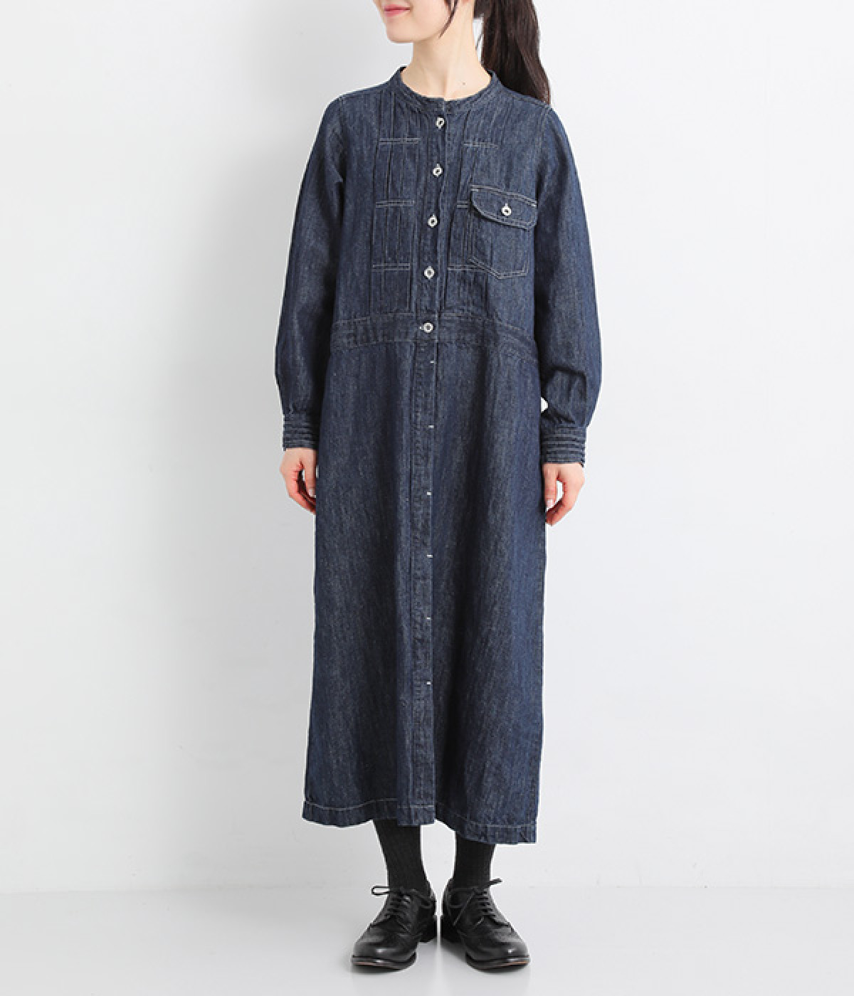 【たま】ubasoku デニム ワンピース　インディゴ　リネン　ネイビー 美品⭐︎ubasoku デニム ワンピース インディゴ リネン ネイビー