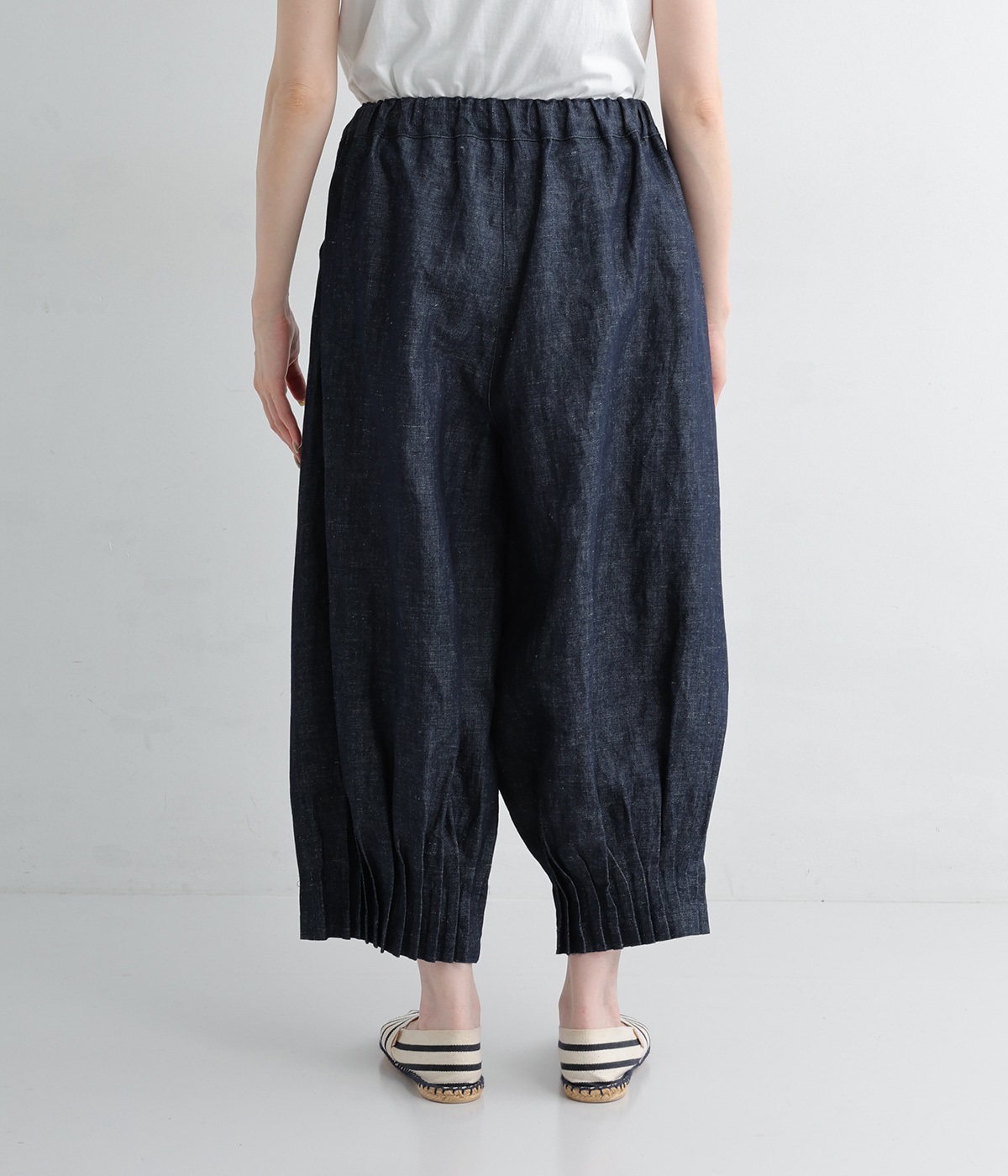45R インディゴコットンリネンハケ目ワイドPANTS 0 ネイビー 45R】パンツ｜1977年創業、日本の服。丈夫で長持ち、気持ちの