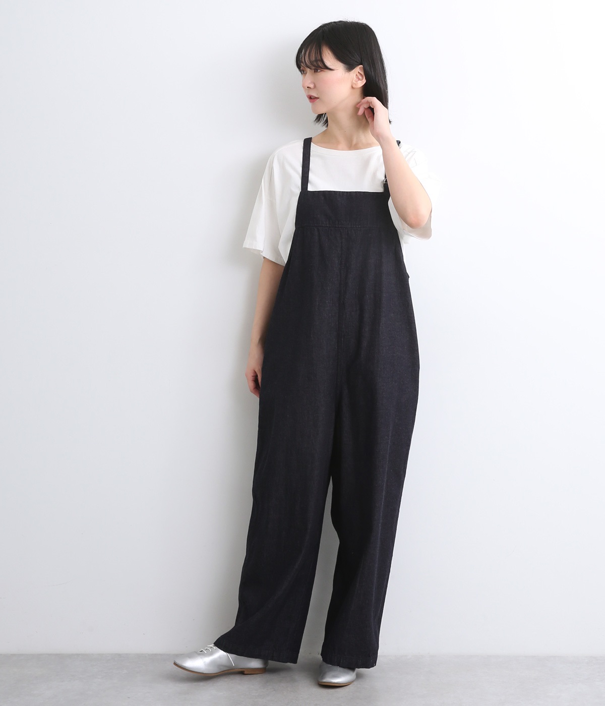 コットンワンウォッシュ8ozデニムサロペット（vent blanc）の