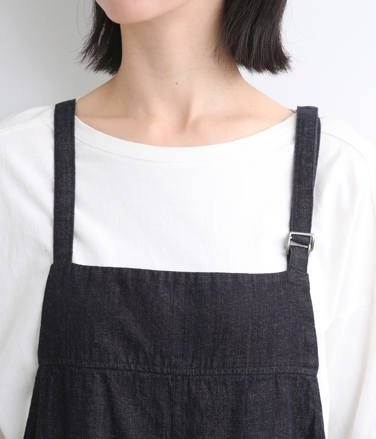 コットンワンウォッシュ8ozデニムサロペット（vent blanc）の