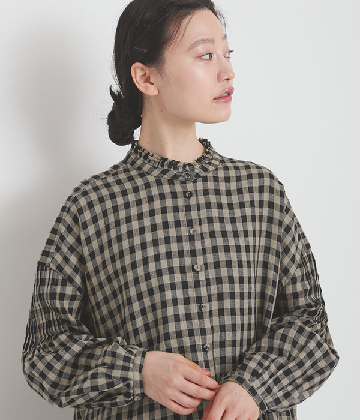 リネンギンガムチェック フリルカラーシャツ（YURK geniet van