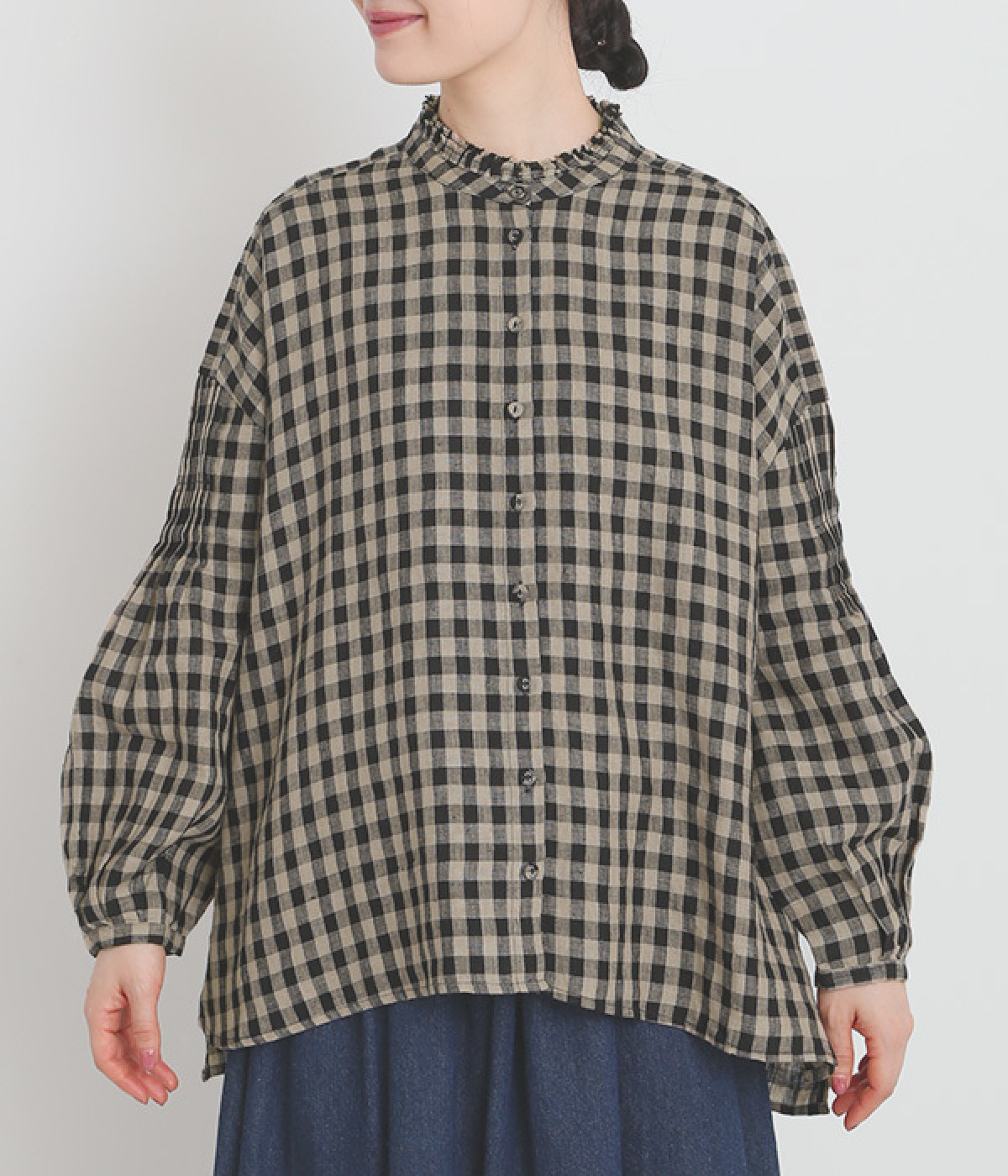 yori】ギンガムチェックボザムフリルシャツ 【公式通販】