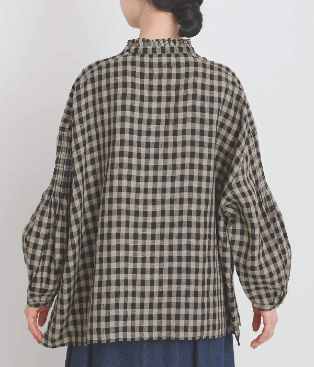 yori ギンガムチェックボザムフリルシャツ　グリーン 36 yori ギンガムチェックボザムフリルシャツ グリーン 36