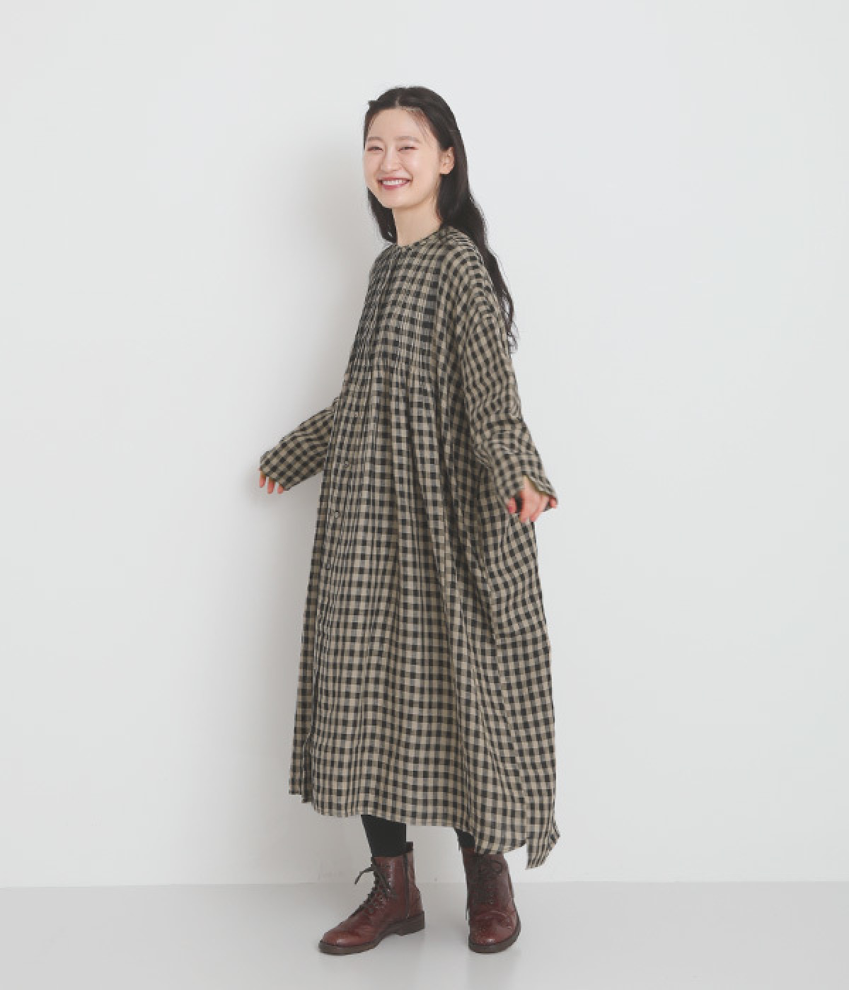 リネンギンガムチェック ピンタックワンピース（YURK geniet van
