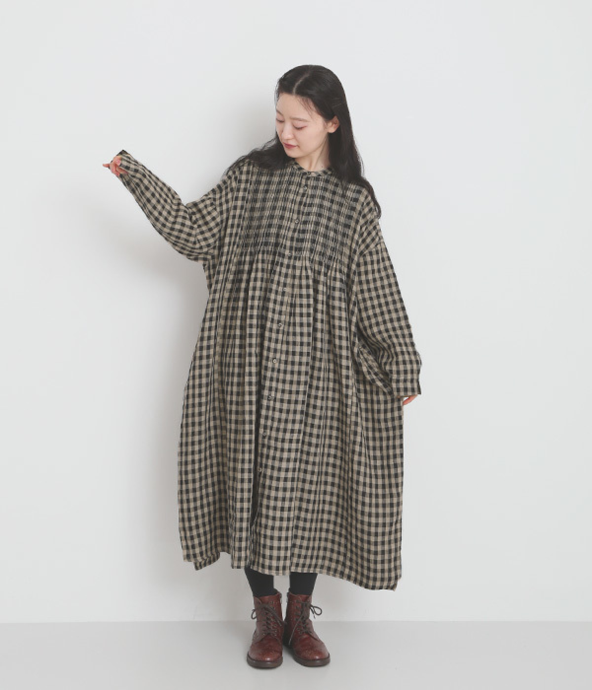 リネンギンガムチェック ピンタックワンピース（YURK geniet van