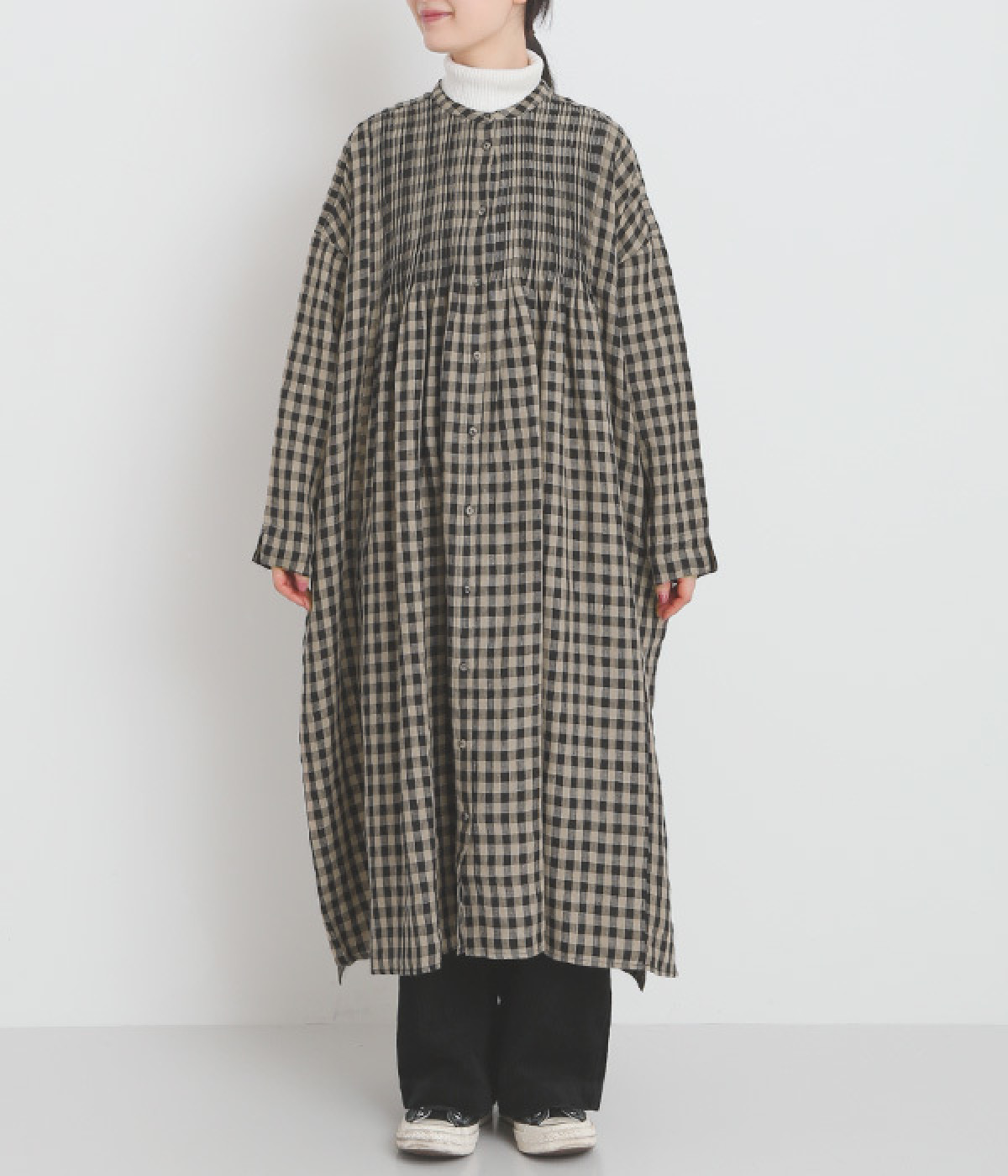 リネンギンガムチェック ピンタックワンピース（YURK geniet van）の