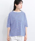 ムラ糸ボーダーワイドTシャツ(B・ホワイト×ロイヤルブルー)