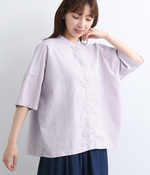 オックス日本製品染　後ろギャザー5分袖ワイドシャツ(B・ラベンダー)