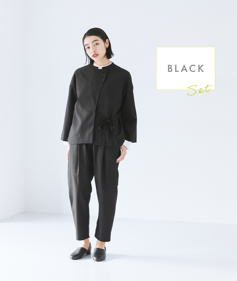 【s.t.closet frabjous】バックタブシャツジャケット+パンツセット　ブラックの着こなし