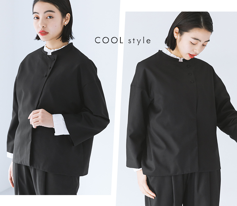 【s.t.closet frabjous】バックタブシャツジャケット+パンツセット　ブラック　リボンを外したスタイル