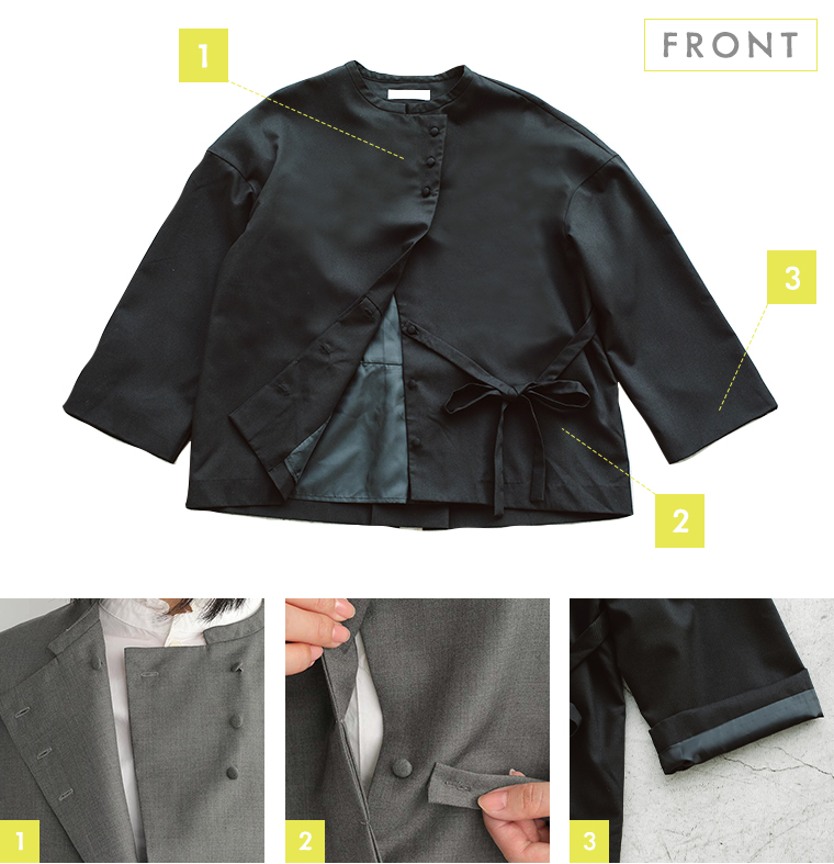 【s.t.closet frabjous】バックタブシャツジャケット+パンツセット　フロントの詳細画像