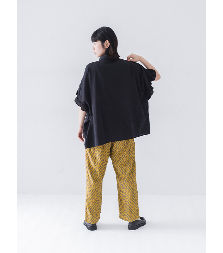 【 fu_dueka:: 】コードコットン配色フリルワイドシャツのバックデザイン