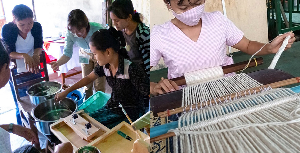 【Hpa-An Silk Factory】手織りシルクラグを手掛ける、ミャンマーカレン族の女性たちの様子