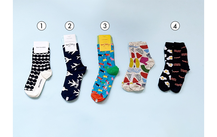 『Marimekko』、『Happy Socks』、目玉焼きとベーコン柄の靴下