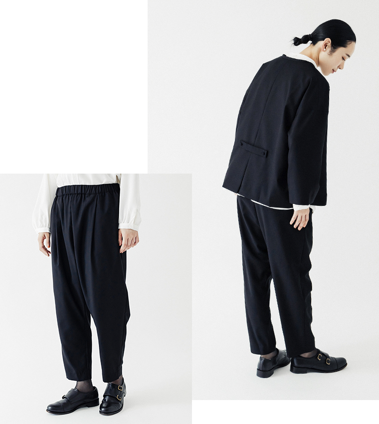  s.t.closet frabjous　バックタブシャツジャケット+パンツセット（ノアセット）(ブラック×ブラック)　パンツのディテール