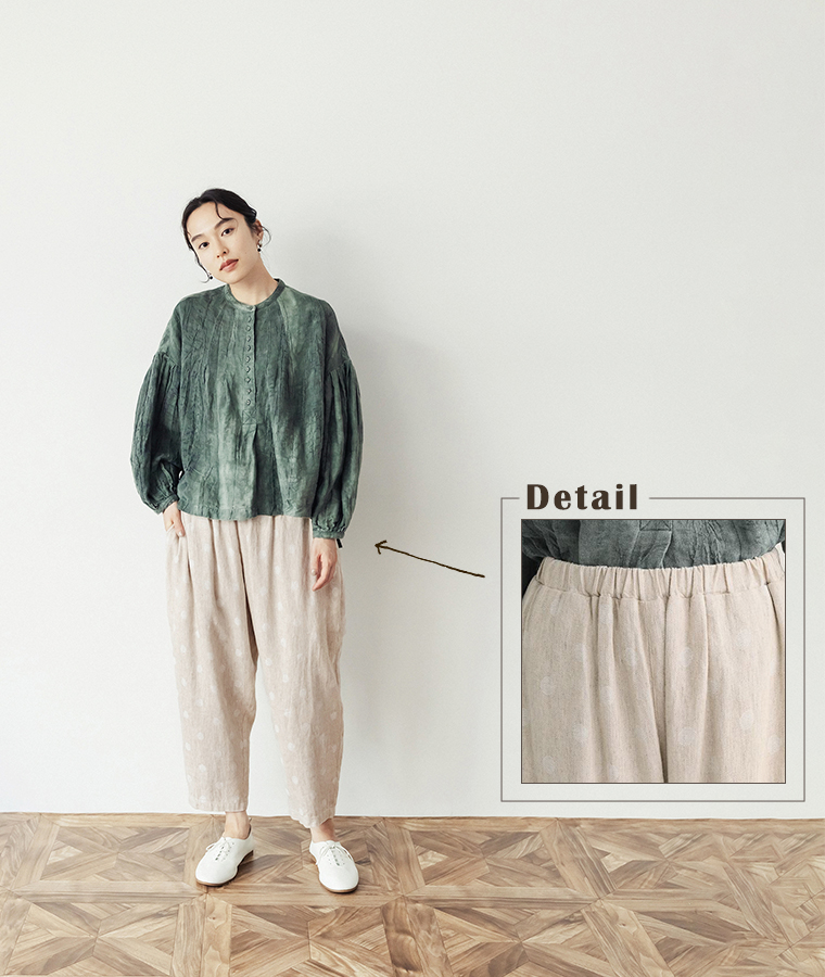 ista-ire　イスタイーレ
 ドットジャカード　マホウのパンツ 
正面　パンツのディティール画像付き
商品について説明