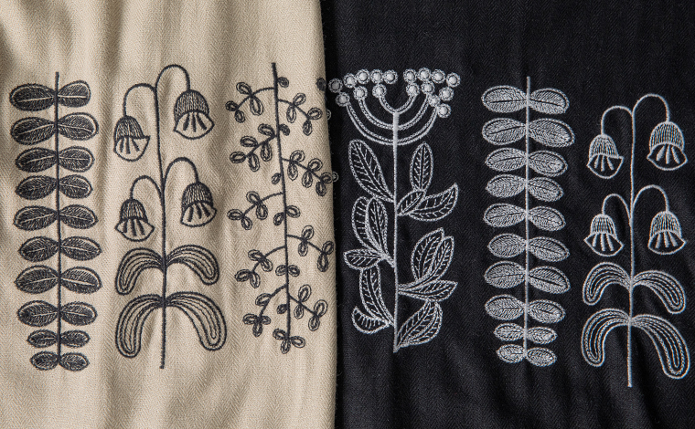 bulbul バルバル 秋の花刺繍でつくる大人の装い つけ襟ワンピース＆ギャザースカート ヘリンボーン生地