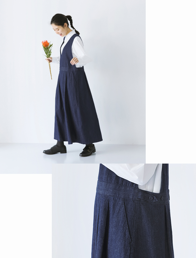 【 LILASIC 】リラシク
デニムジャンパースカート
サイドの全身と寄り画像
