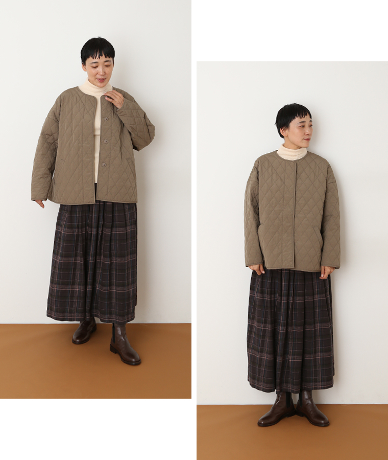 佐藤かなさんとLintu Lauluコラボジャケット リントゥラウルとギャザースカートのコーディネート