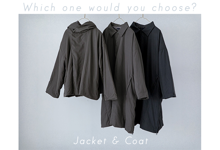 【 ichi 】中綿サイドファスナーあきコート・中綿フードジャケット／掛け画像