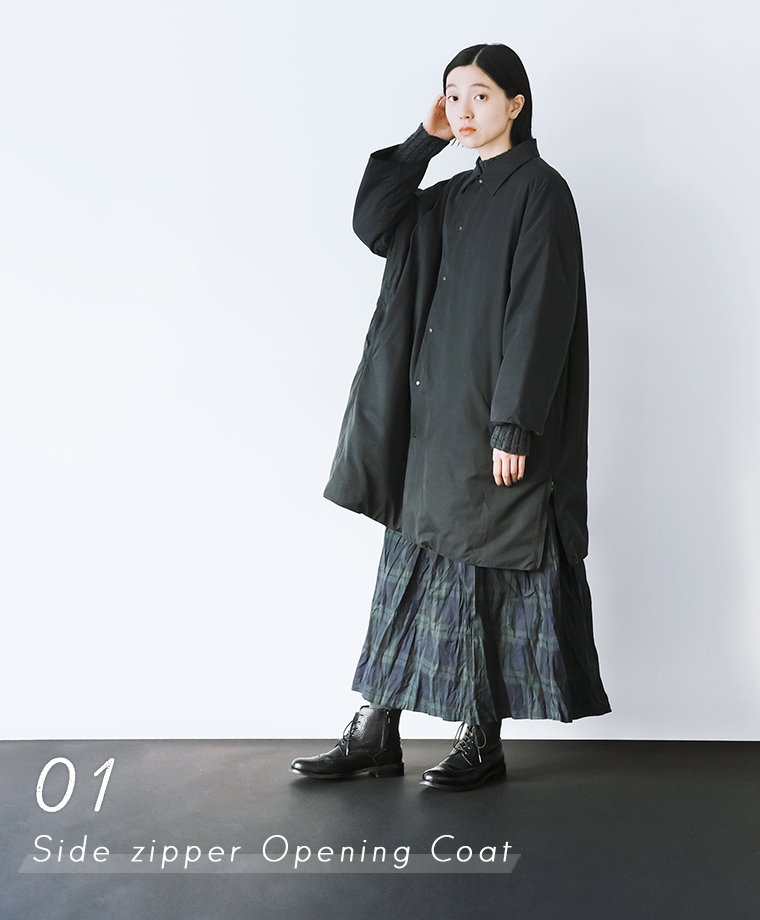 【 ichi 】中綿サイドファスナーあきコート／メイン全身カット