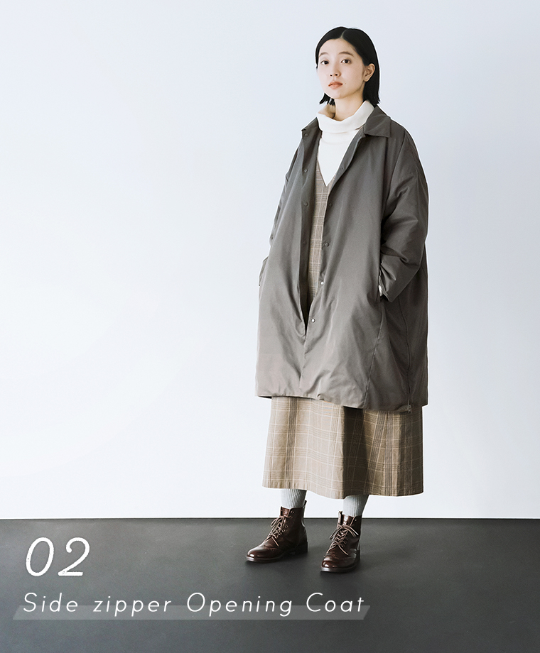 【 ichi 】中綿サイドファスナーあきコート／メイン全身横振りカット