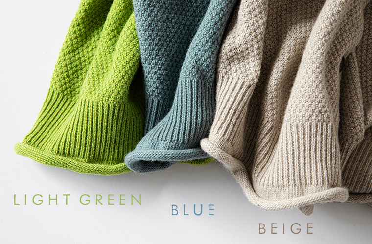 【 Crea delice 】ロールカラー鹿の子編みカーデ　ライトグリーン、ブルー、ベージュの3色展開