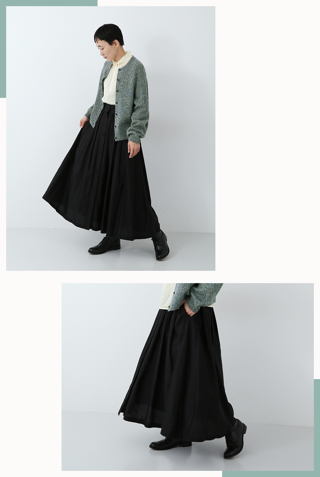 【 LOISIR 】ダウンテーラーコート・ギャザースカート／横振り・スカートアップ画像