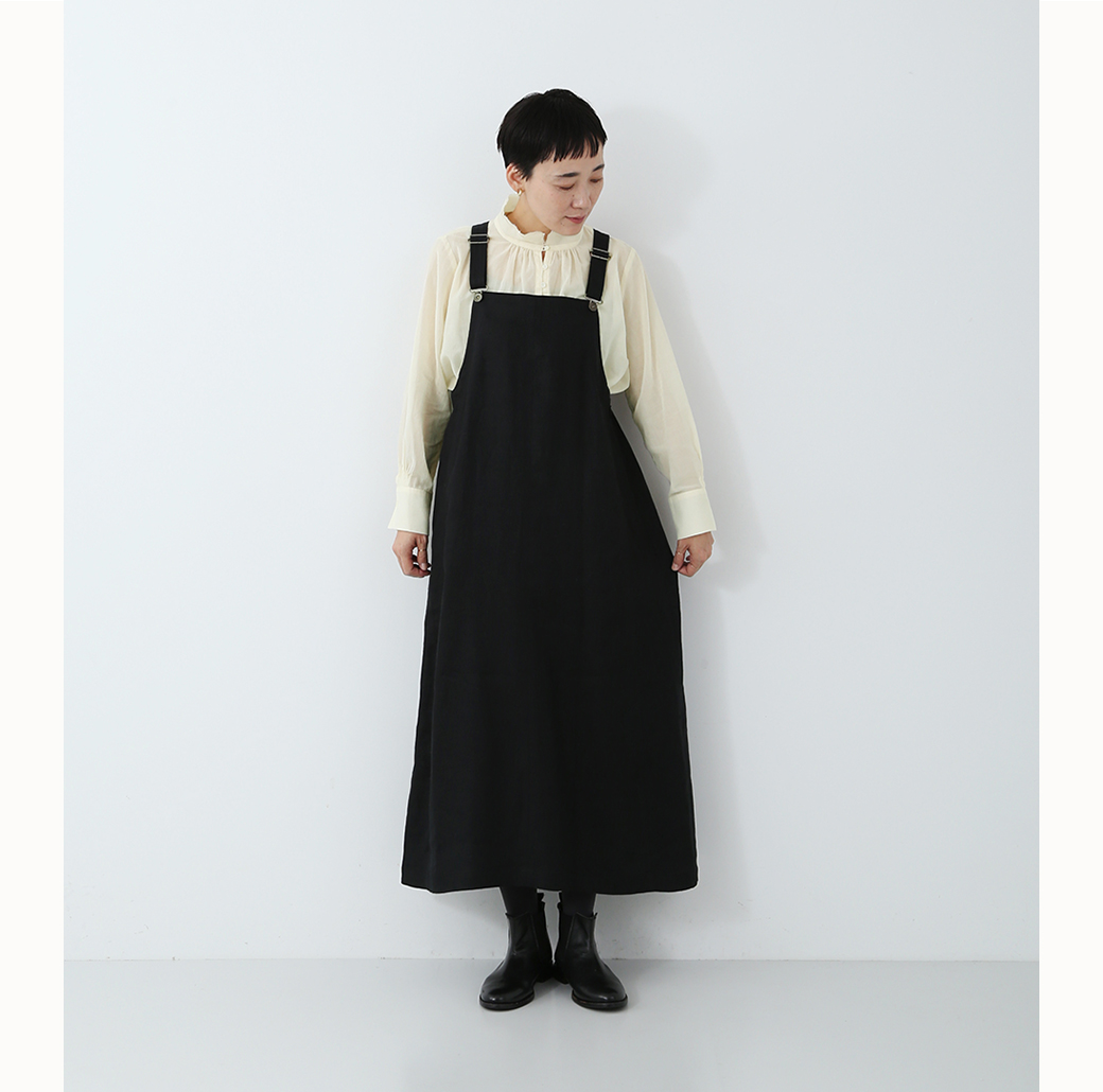 【 LOISIR 】ステンカラーコート（グリーン）・ジャンパースカート／正面全身カット