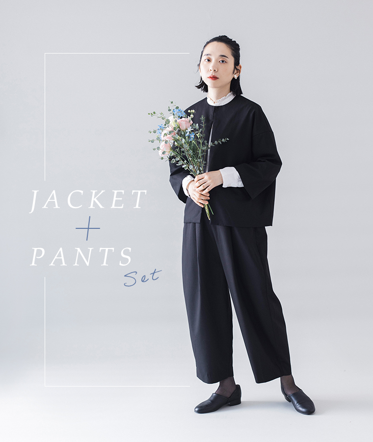 【s.t.closet frabjous】ジャケット+パンツアンサンブル(ブラック)の着こなし