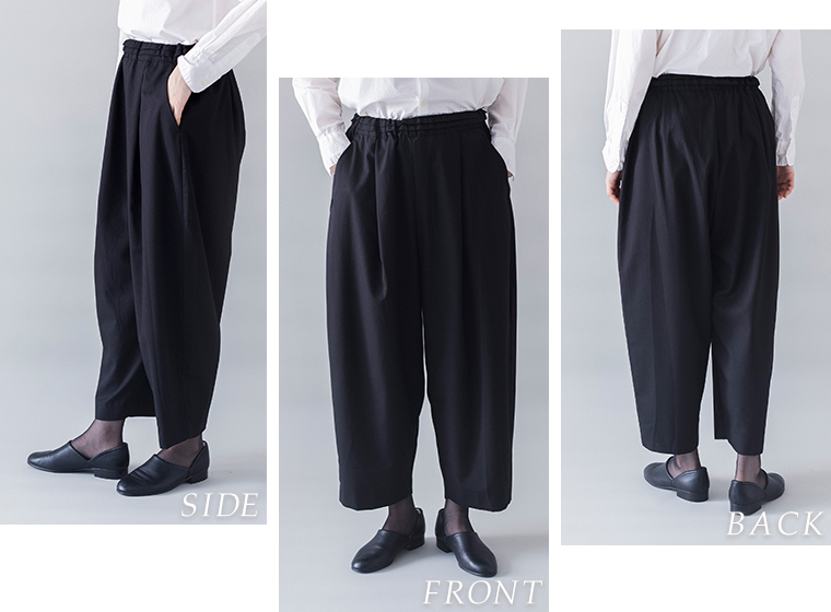 【s.t.closet frabjous】ジャケット+パンツアンサンブル(ブラック)　パンツの正面、サイド、背面の画像