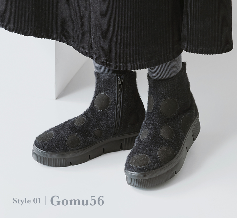 Gomu56 ドットパッチワーク　ブーツ(A・ブラック)のデザイン