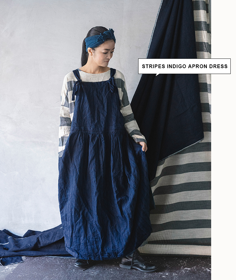 STRIPES INDIGO APRON DRESS
