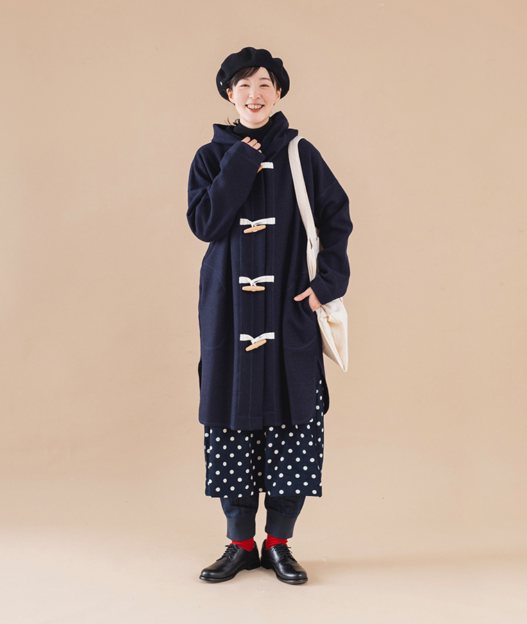 【&yarn】コットンリネンデニムテーパード裾リブ使いパンツ（ワンウォッシュ）　正面カット