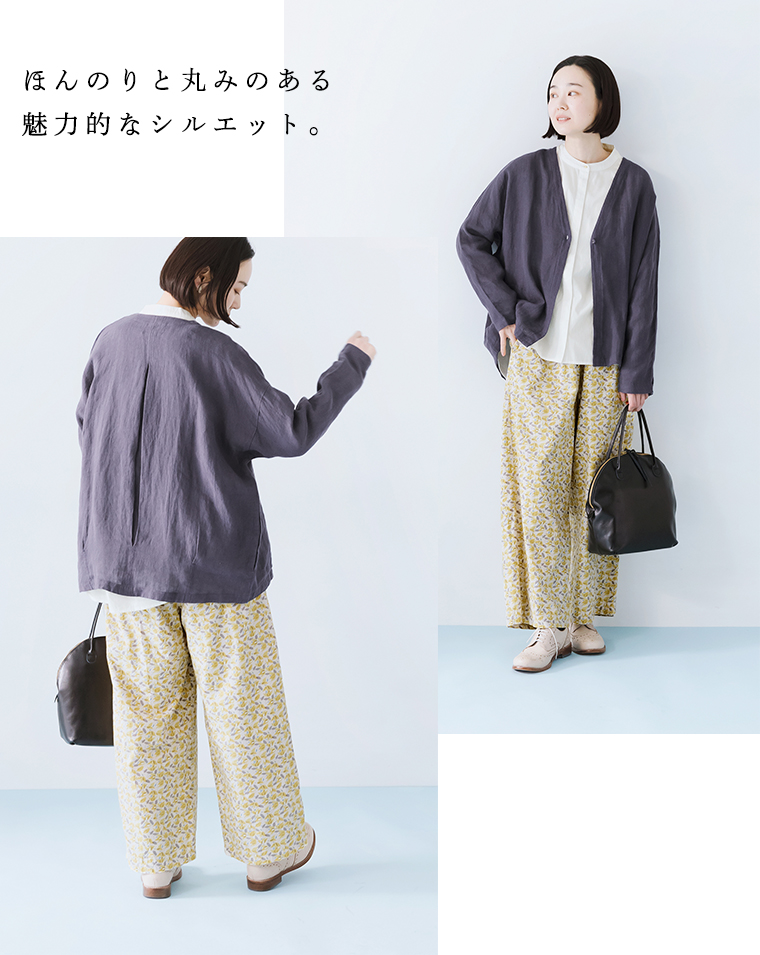 【 YURK 】バルーンシャツカーデ・ネイビー／正面全身カット・後ろ姿画像