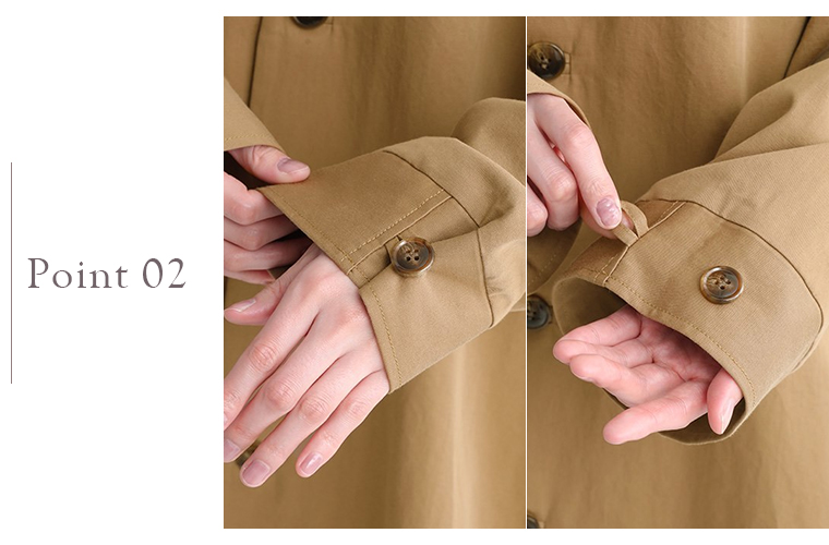 【&yarn】ビッグカラーコート　ポイント02　ボタンでシルエットを調節できる袖口