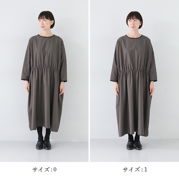 【Luuna miu】配色ギャザーワンピース　　着丈のみ異なる［0］と［1］の2サイズ展開