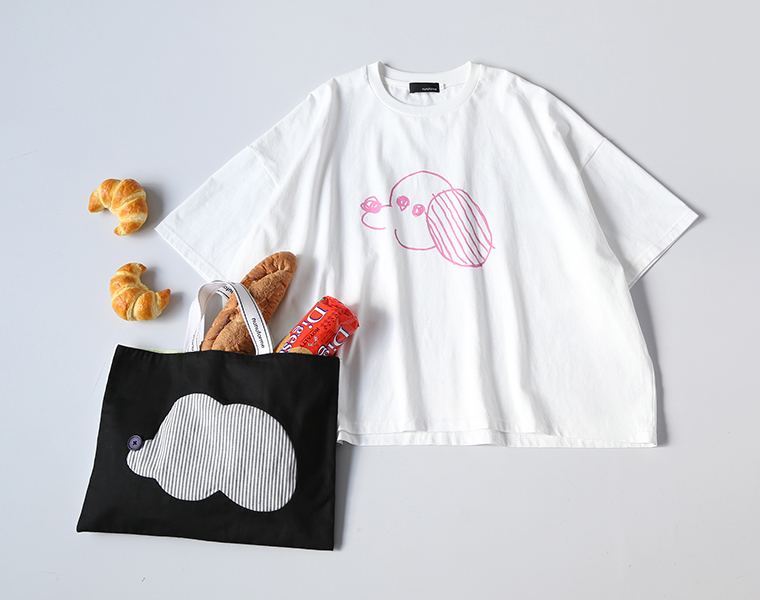 nunuforme 手描きinuinuTシャツ(オフホワイト)のデザインとシルエット